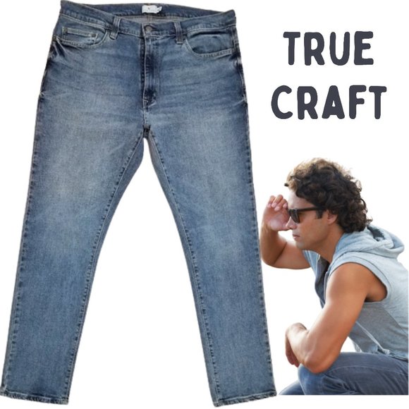 TRUE CRAFT Blue Denim Taper Leg Jeans Men's 36 x 30 - Picture 1 of 6